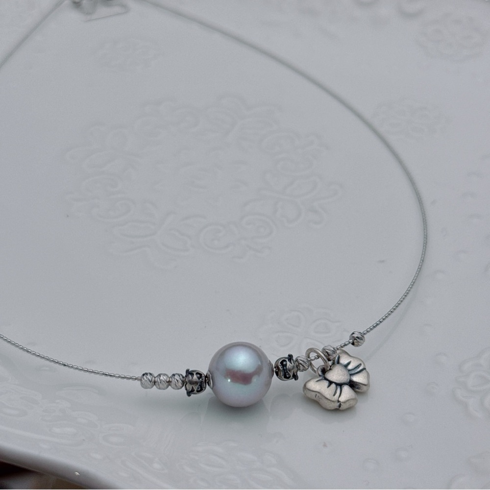 X563 Handmade S925 Freshwater Pearl Floating Bangle Necklace - Picture 3 of 8